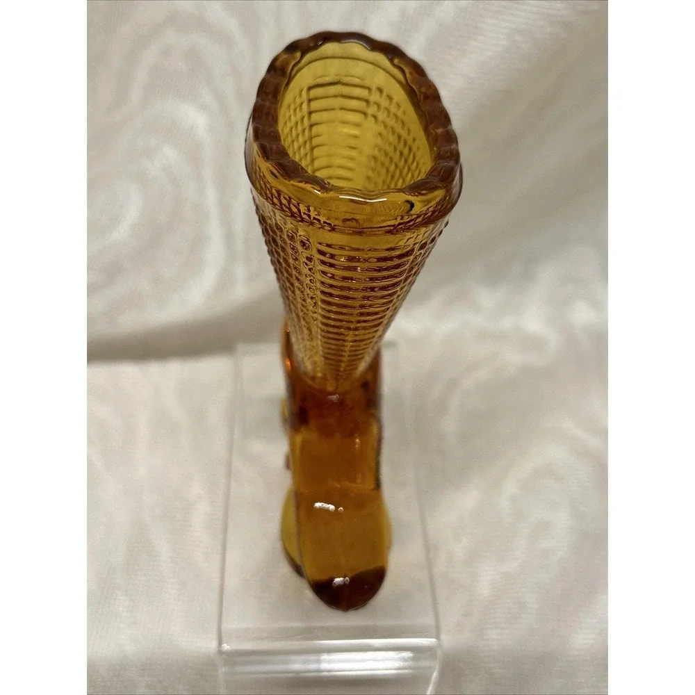 Vintage‎ Toothpick Holder L.E. Smith Amber Victorian Glass Boot